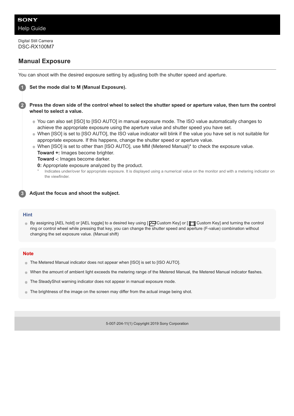 Manual exposure, Help guide | Sony VENICE 4K Live Bundle with MultiDyne SilverBack Fiber-Optic Adapter User Manual | Page 147 / 634