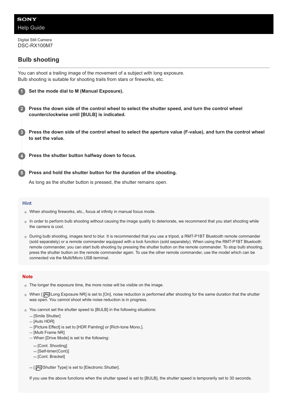 Bulb shooting, Help guide | Sony VENICE 4K Live Bundle with MultiDyne SilverBack Fiber-Optic Adapter User Manual | Page 148 / 634