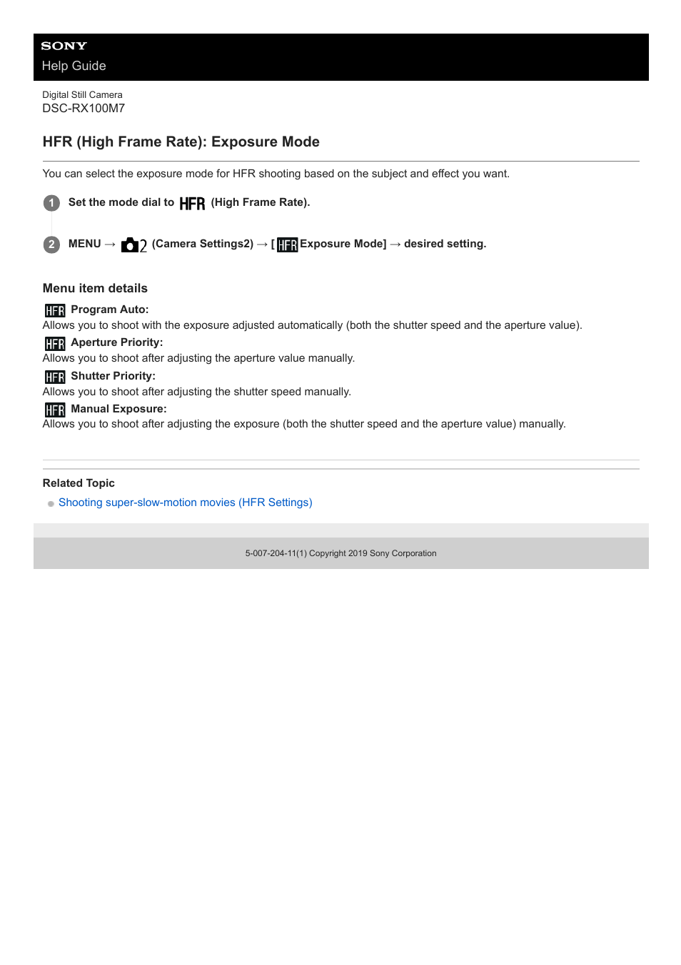 Hfr (high frame rate): exposure mode | Sony VENICE 4K Live Bundle with MultiDyne SilverBack Fiber-Optic Adapter User Manual | Page 158 / 634