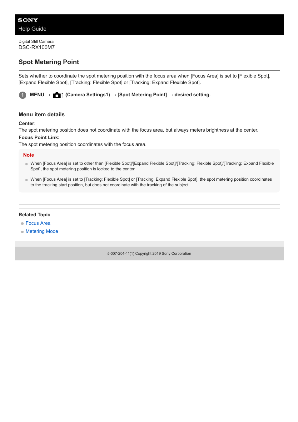 Spot metering point | Sony VENICE 4K Live Bundle with MultiDyne SilverBack Fiber-Optic Adapter User Manual | Page 165 / 634