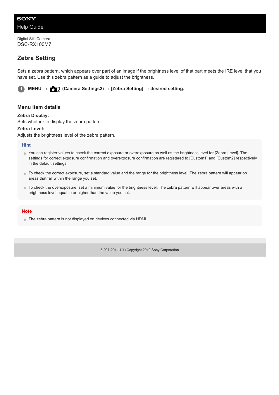 Zebra setting | Sony VENICE 4K Live Bundle with MultiDyne SilverBack Fiber-Optic Adapter User Manual | Page 169 / 634