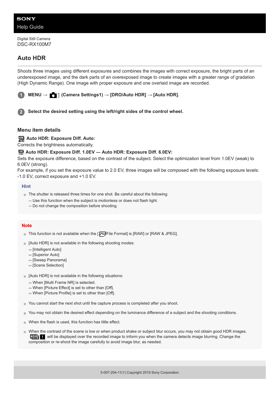 Auto hdr, Help guide | Sony VENICE 4K Live Bundle with MultiDyne SilverBack Fiber-Optic Adapter User Manual | Page 171 / 634