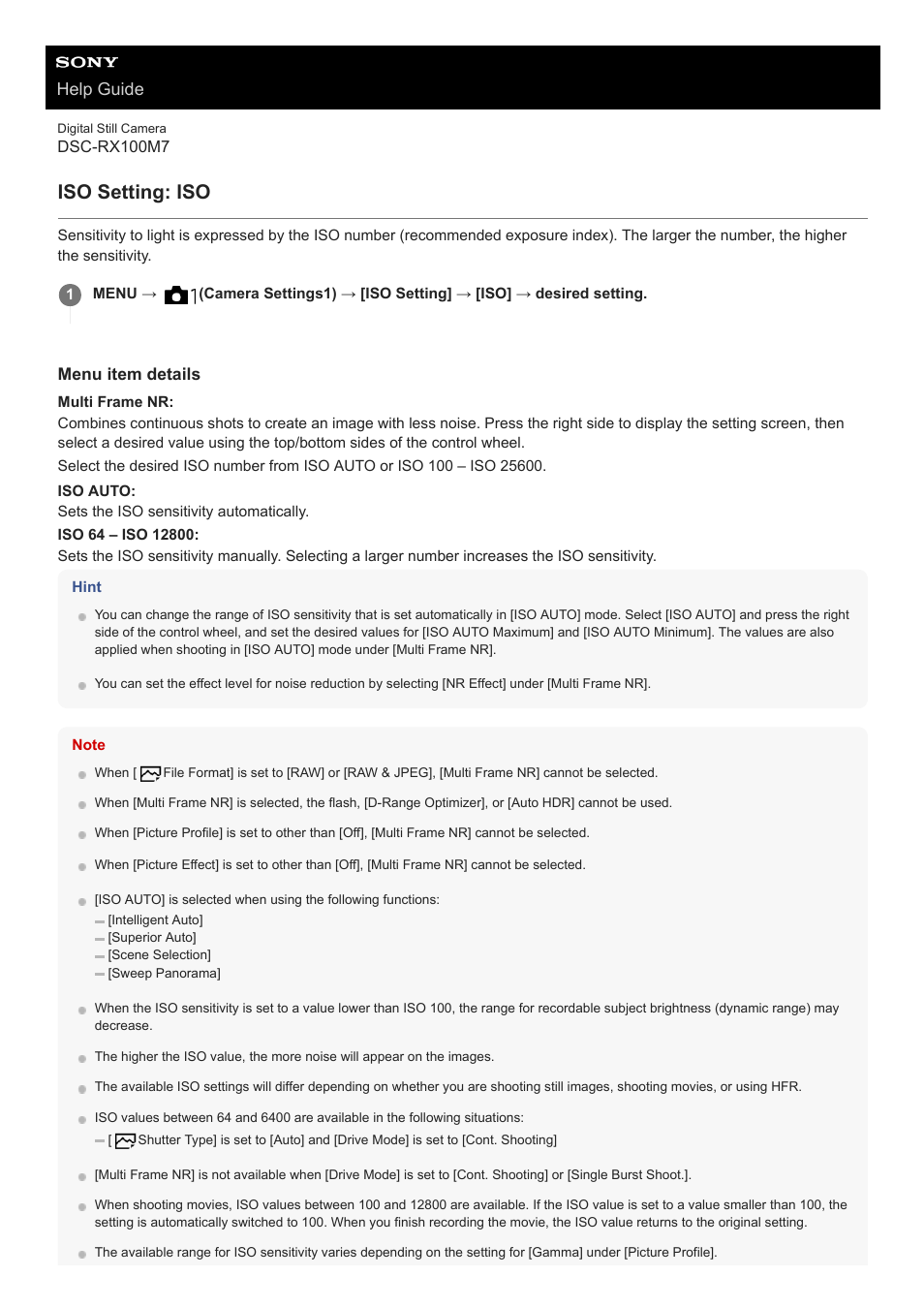 Iso setting: iso, Help guide | Sony VENICE 4K Live Bundle with MultiDyne SilverBack Fiber-Optic Adapter User Manual | Page 172 / 634