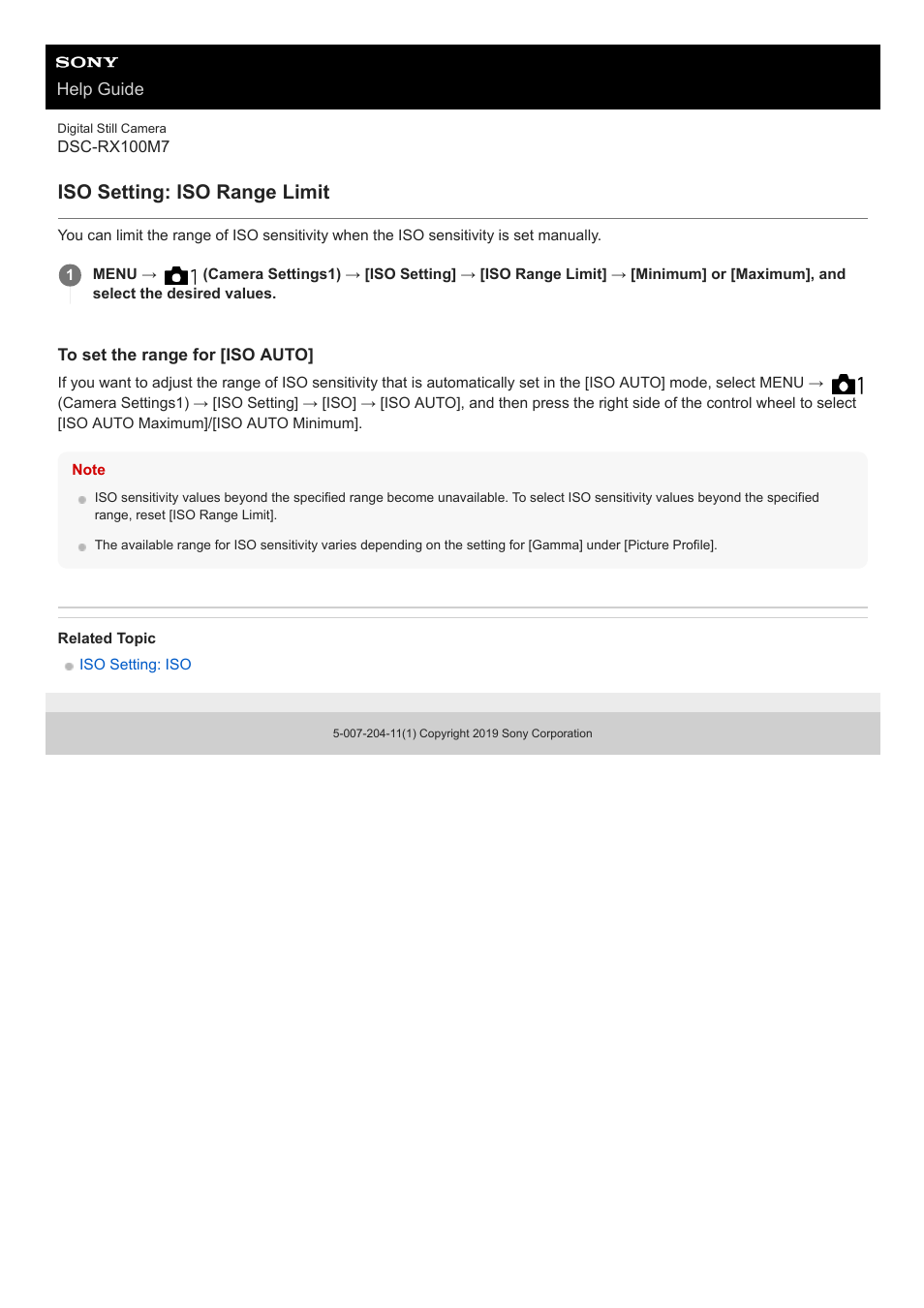 Iso setting: iso range limit | Sony VENICE 4K Live Bundle with MultiDyne SilverBack Fiber-Optic Adapter User Manual | Page 174 / 634