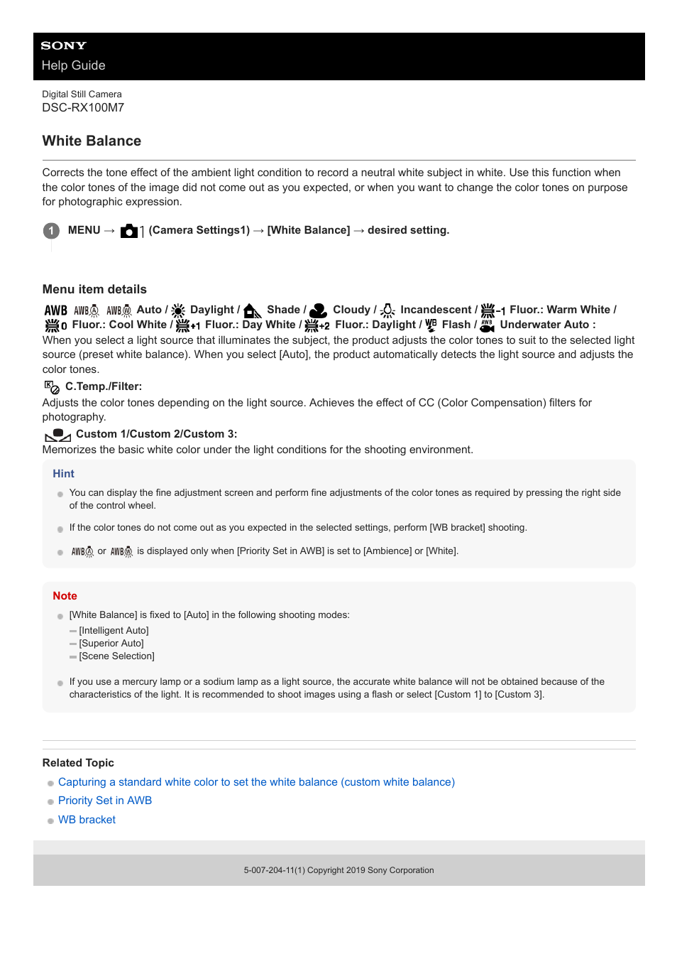 White balance | Sony VENICE 4K Live Bundle with MultiDyne SilverBack Fiber-Optic Adapter User Manual | Page 184 / 634