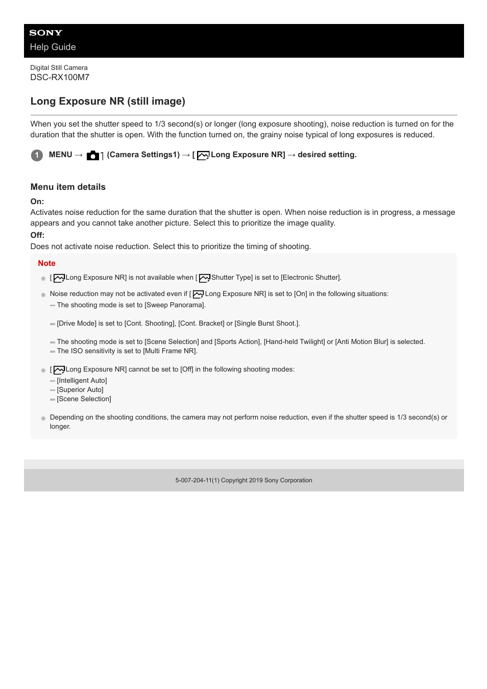 Long exposure nr (still image), Help guide | Sony VENICE 4K Live Bundle with MultiDyne SilverBack Fiber-Optic Adapter User Manual | Page 204 / 634