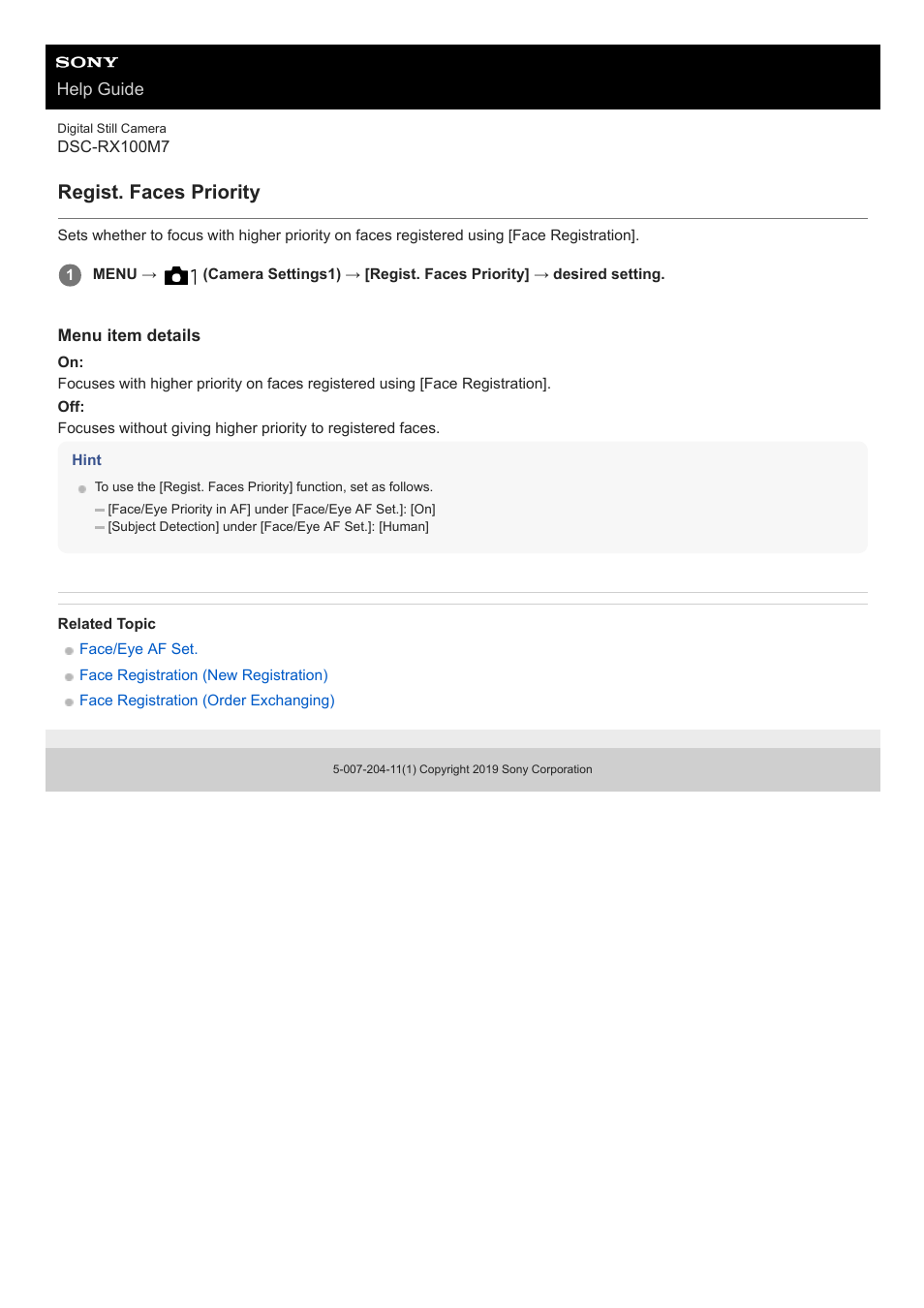 Regist. faces priority | Sony VENICE 4K Live Bundle with MultiDyne SilverBack Fiber-Optic Adapter User Manual | Page 206 / 634