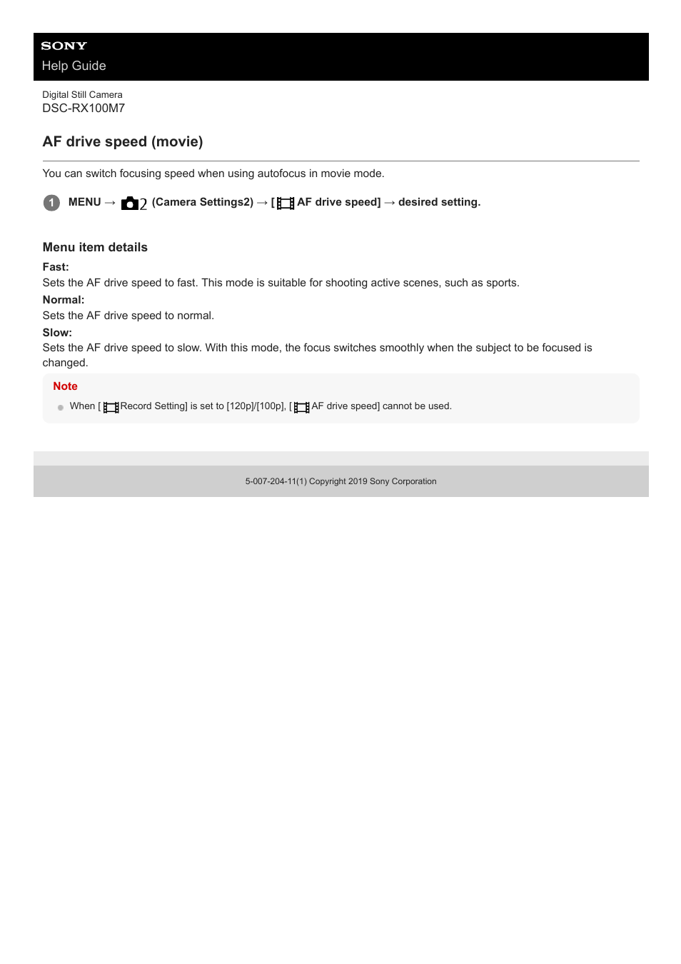 Af drive speed (movie) | Sony VENICE 4K Live Bundle with MultiDyne SilverBack Fiber-Optic Adapter User Manual | Page 244 / 634