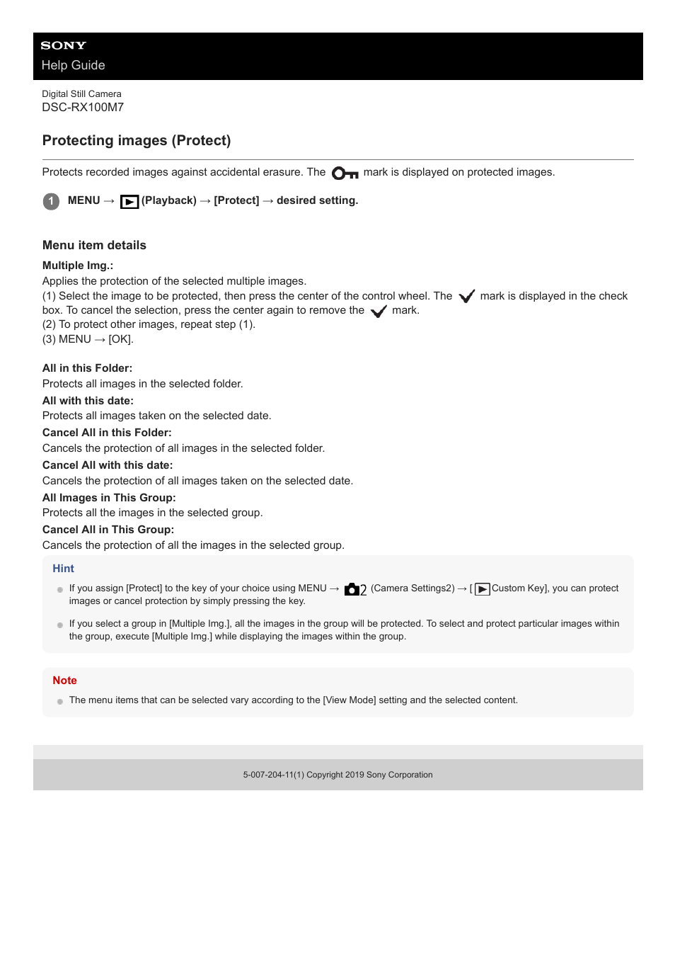 Protecting images (protect) | Sony VENICE 4K Live Bundle with MultiDyne SilverBack Fiber-Optic Adapter User Manual | Page 274 / 634