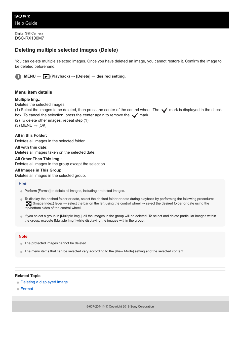 Deleting multiple selected images (delete) | Sony VENICE 4K Live Bundle with MultiDyne SilverBack Fiber-Optic Adapter User Manual | Page 279 / 634