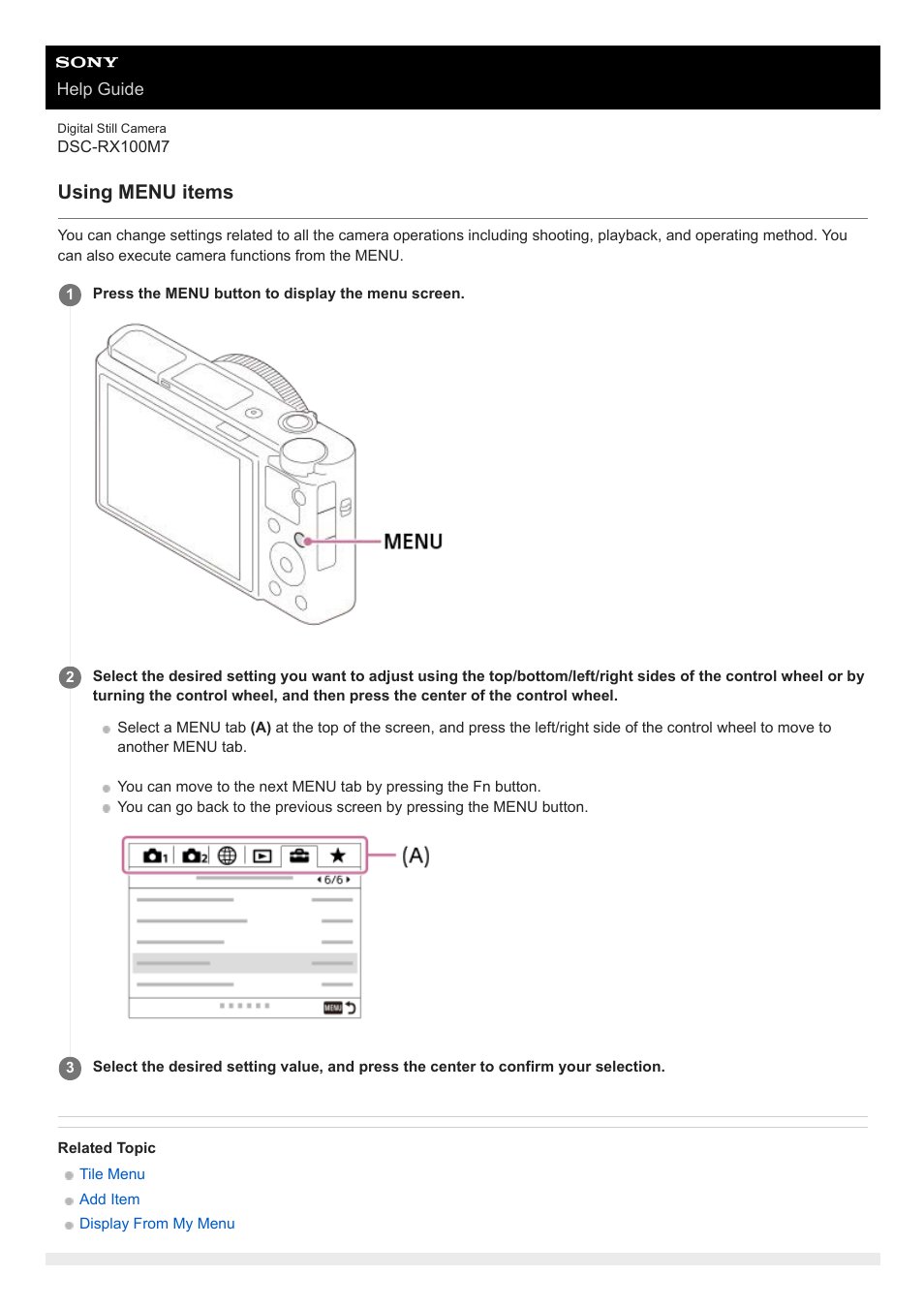 Using menu items | Sony VENICE 4K Live Bundle with MultiDyne SilverBack Fiber-Optic Adapter User Manual | Page 28 / 634