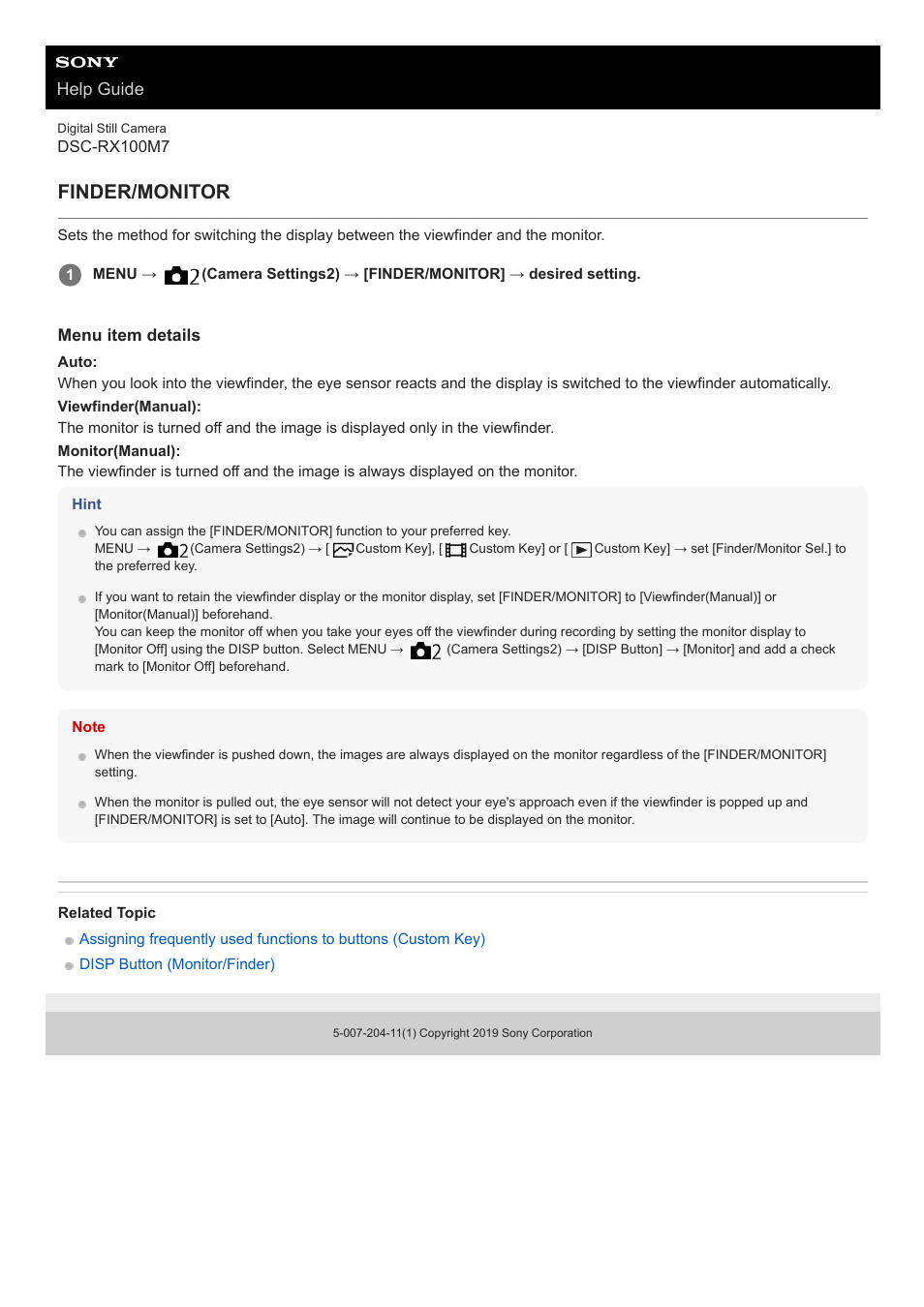 Finder/monitor, Help guide | Sony VENICE 4K Live Bundle with MultiDyne SilverBack Fiber-Optic Adapter User Manual | Page 297 / 634