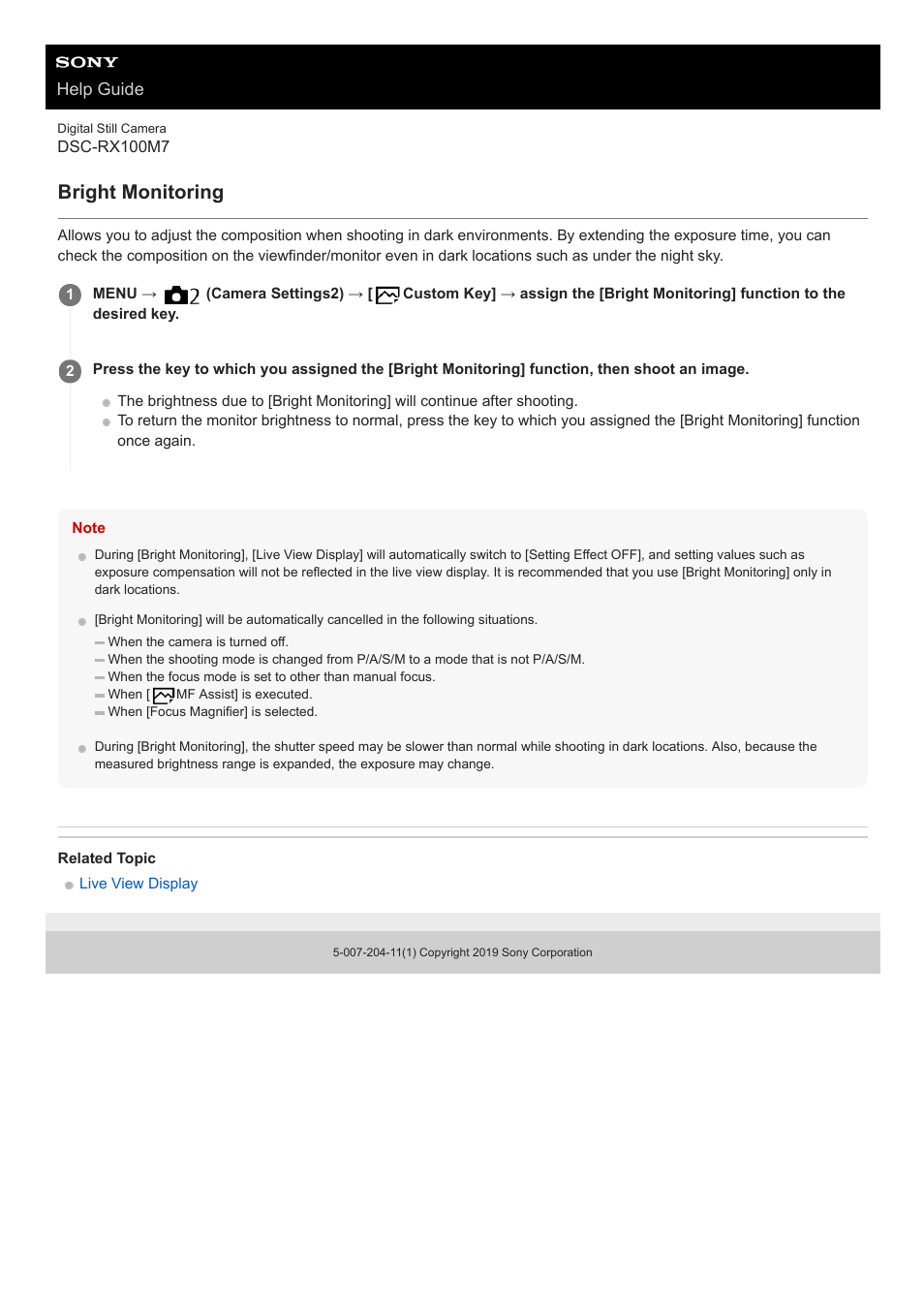 Bright monitoring, Help guide | Sony VENICE 4K Live Bundle with MultiDyne SilverBack Fiber-Optic Adapter User Manual | Page 304 / 634