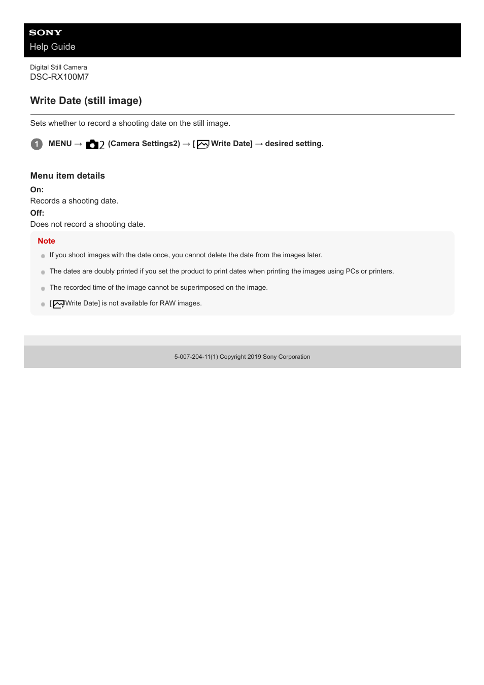 Write date (still image) | Sony VENICE 4K Live Bundle with MultiDyne SilverBack Fiber-Optic Adapter User Manual | Page 311 / 634