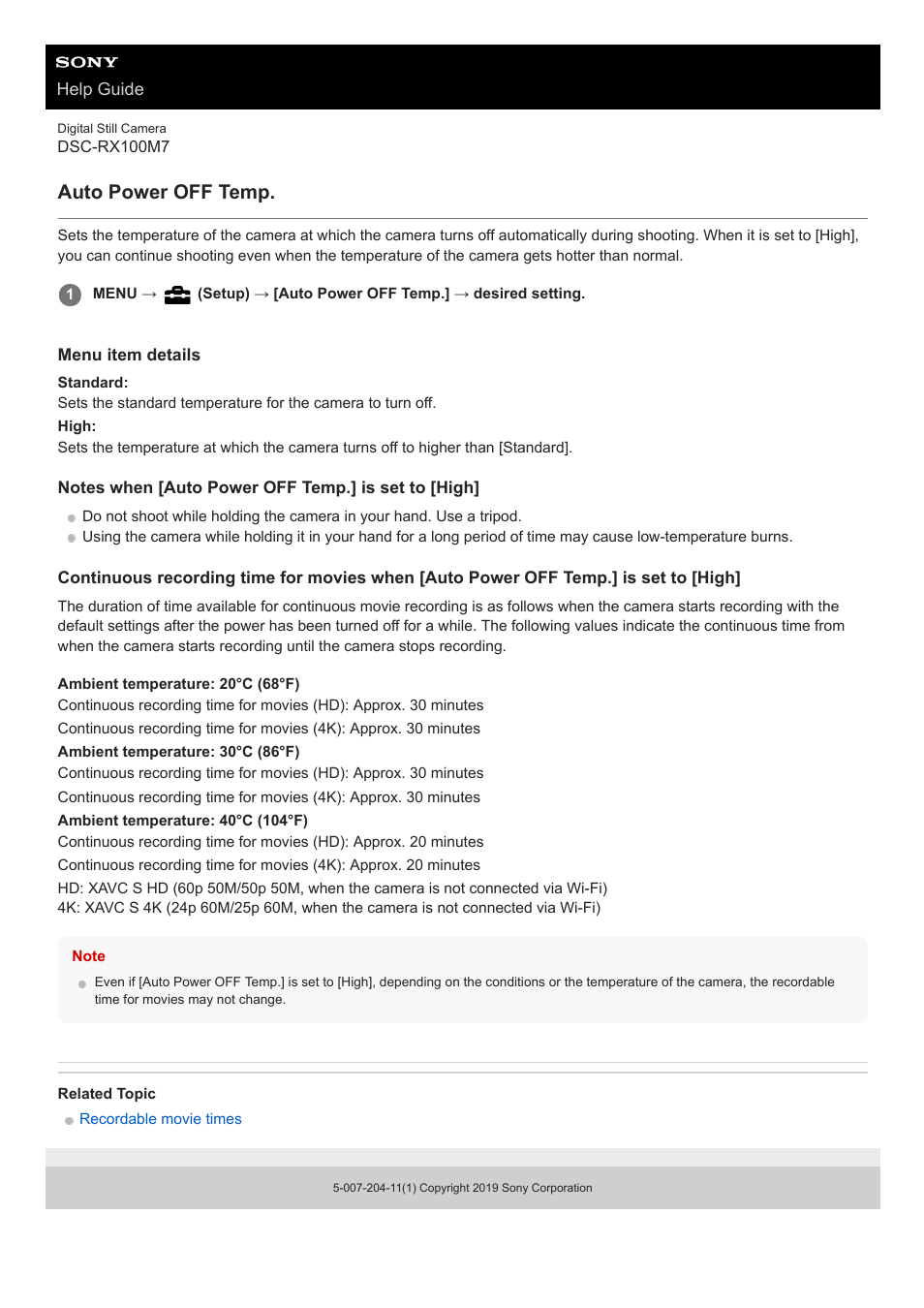 Auto power off temp | Sony VENICE 4K Live Bundle with MultiDyne SilverBack Fiber-Optic Adapter User Manual | Page 315 / 634