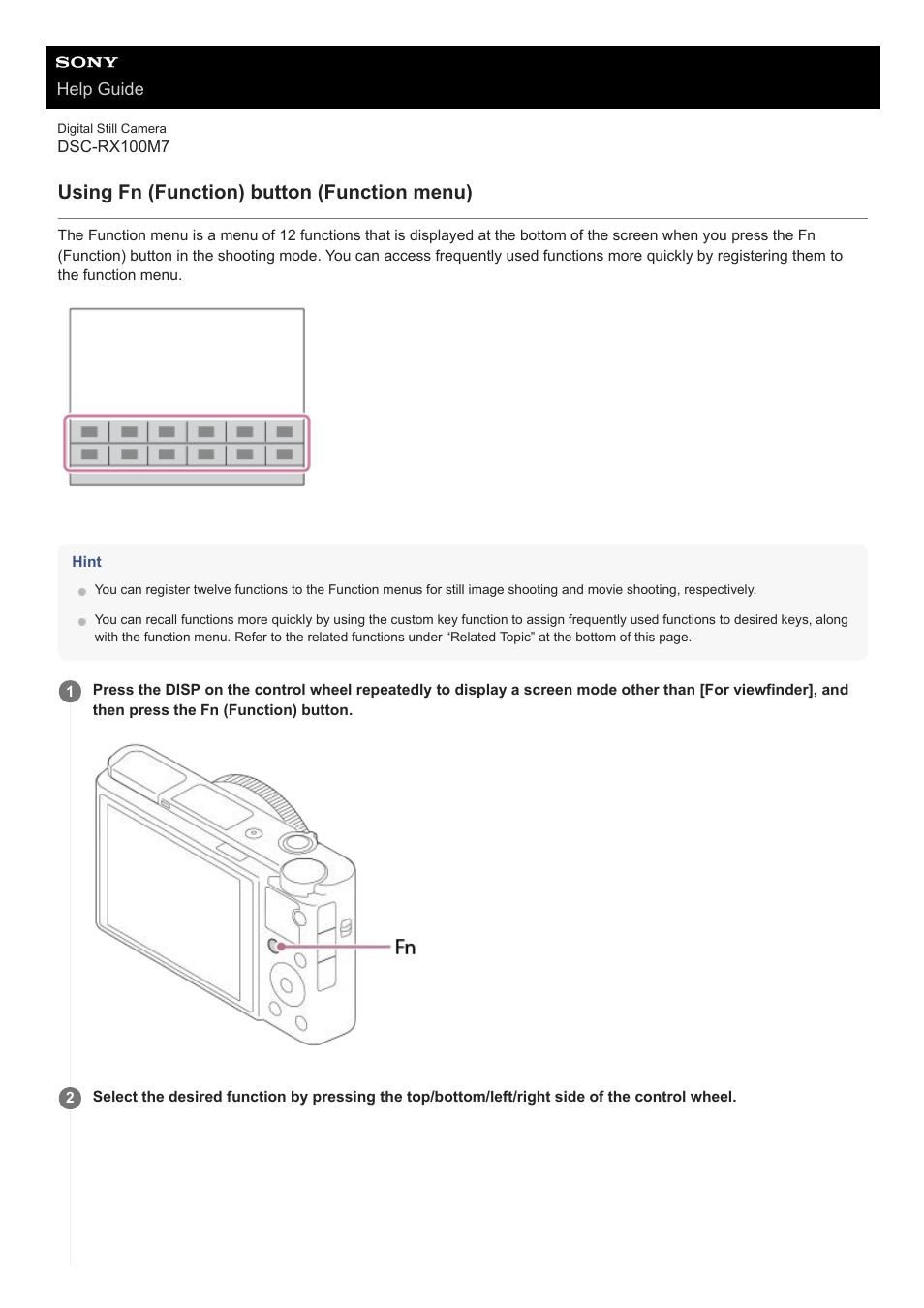 Using fn (function) button (function menu) | Sony VENICE 4K Live Bundle with MultiDyne SilverBack Fiber-Optic Adapter User Manual | Page 32 / 634