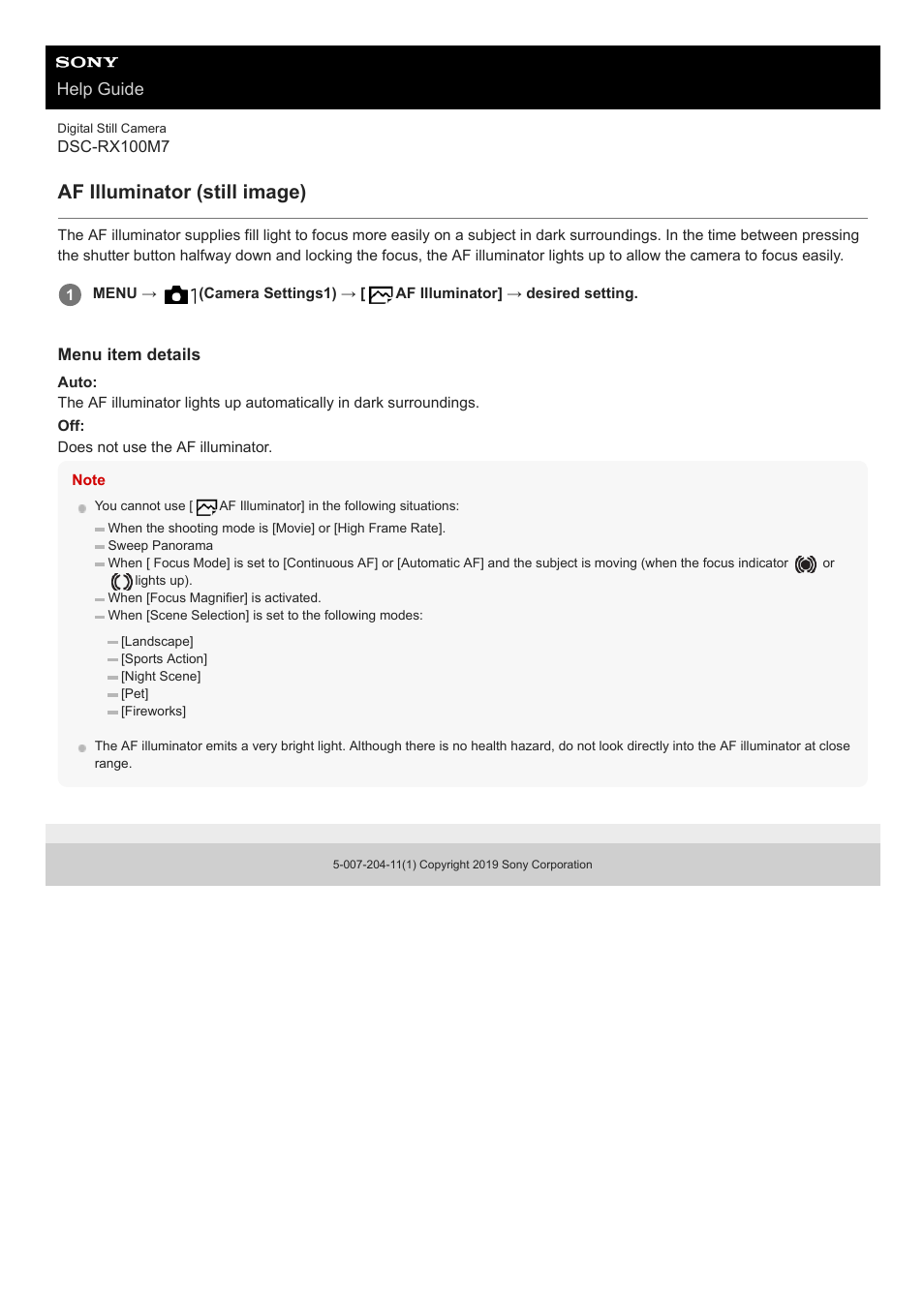 Af illuminator (still image), Help guide | Sony VENICE 4K Live Bundle with MultiDyne SilverBack Fiber-Optic Adapter User Manual | Page 411 / 634