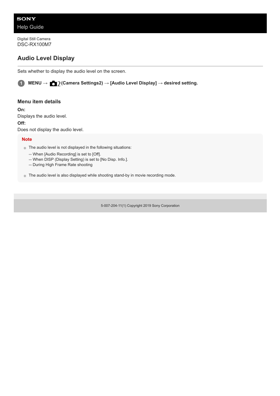 Audio level display | Sony VENICE 4K Live Bundle with MultiDyne SilverBack Fiber-Optic Adapter User Manual | Page 485 / 634