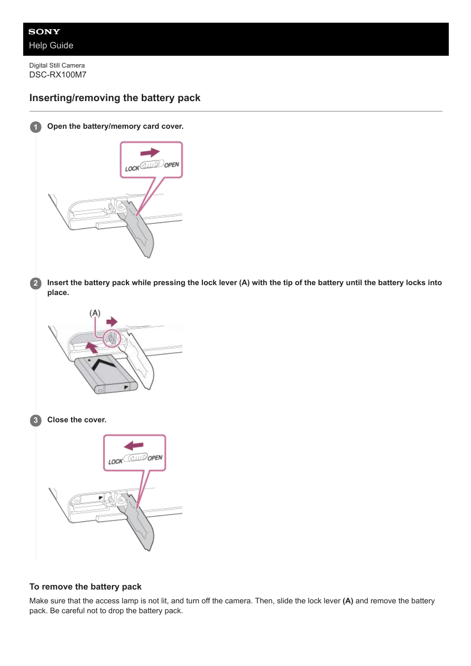 Inserting/removing the battery pack | Sony VENICE 4K Live Bundle with MultiDyne SilverBack Fiber-Optic Adapter User Manual | Page 49 / 634