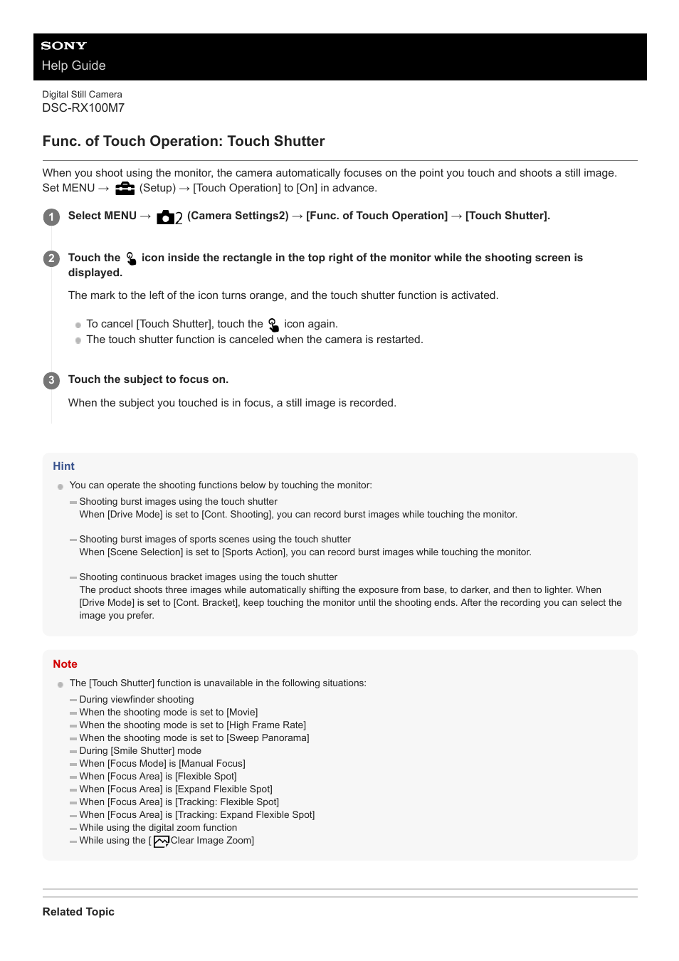 Func. of touch operation: touch shutter | Sony VENICE 4K Live Bundle with MultiDyne SilverBack Fiber-Optic Adapter User Manual | Page 515 / 634