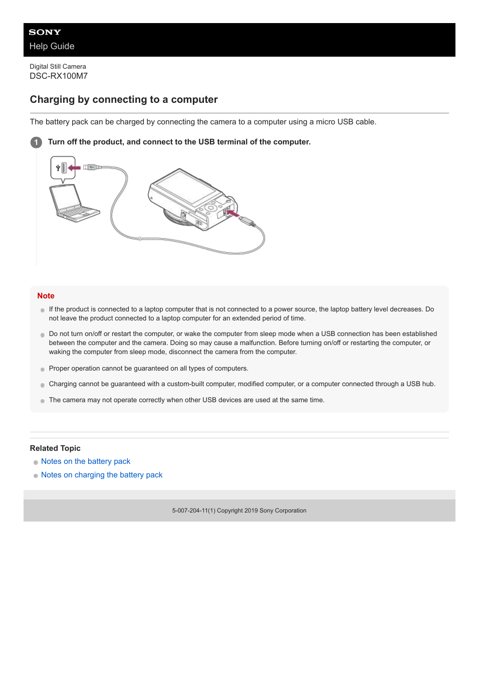 Charging by connecting to a computer, Help guide | Sony VENICE 4K Live Bundle with MultiDyne SilverBack Fiber-Optic Adapter User Manual | Page 53 / 634