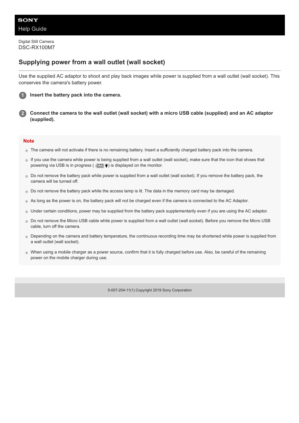 Supplying power from a wall outlet (wall socket), Help guide | Sony VENICE 4K Live Bundle with MultiDyne SilverBack Fiber-Optic Adapter User Manual | Page 55 / 634