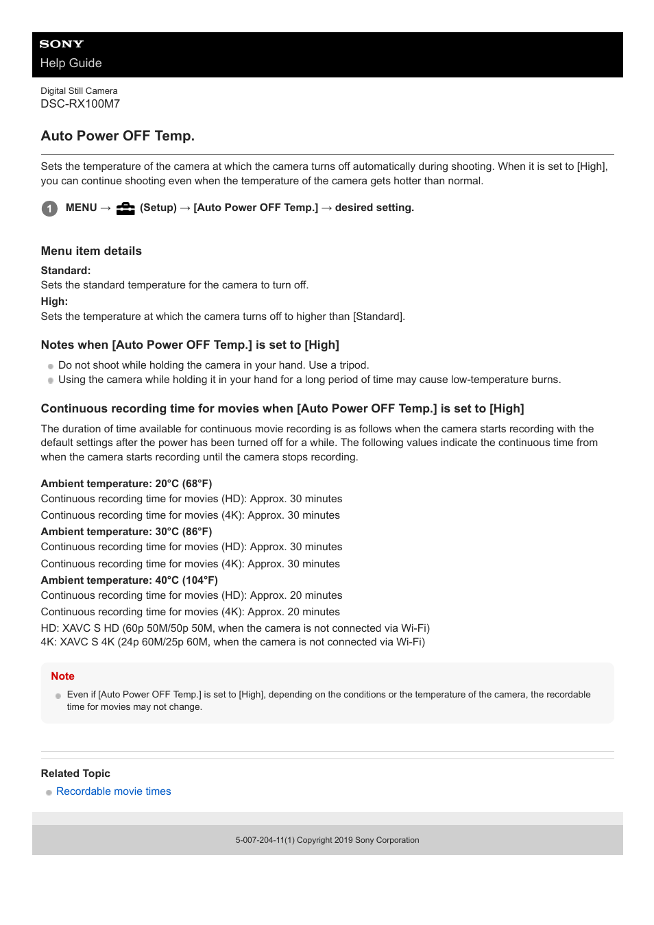 Auto power off temp | Sony VENICE 4K Live Bundle with MultiDyne SilverBack Fiber-Optic Adapter User Manual | Page 576 / 634