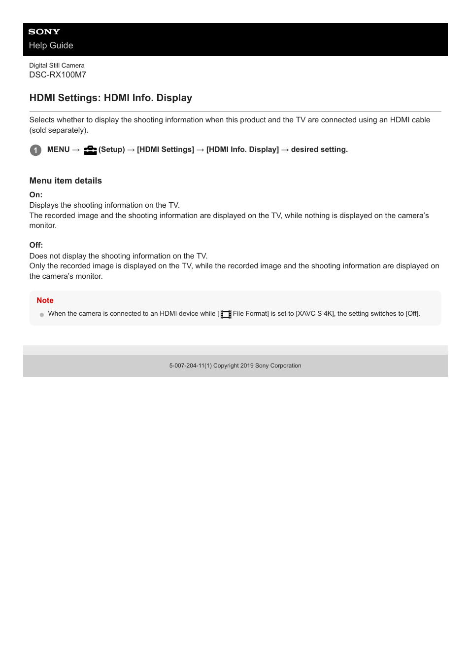 Hdmi settings: hdmi info. display | Sony VENICE 4K Live Bundle with MultiDyne SilverBack Fiber-Optic Adapter User Manual | Page 587 / 634