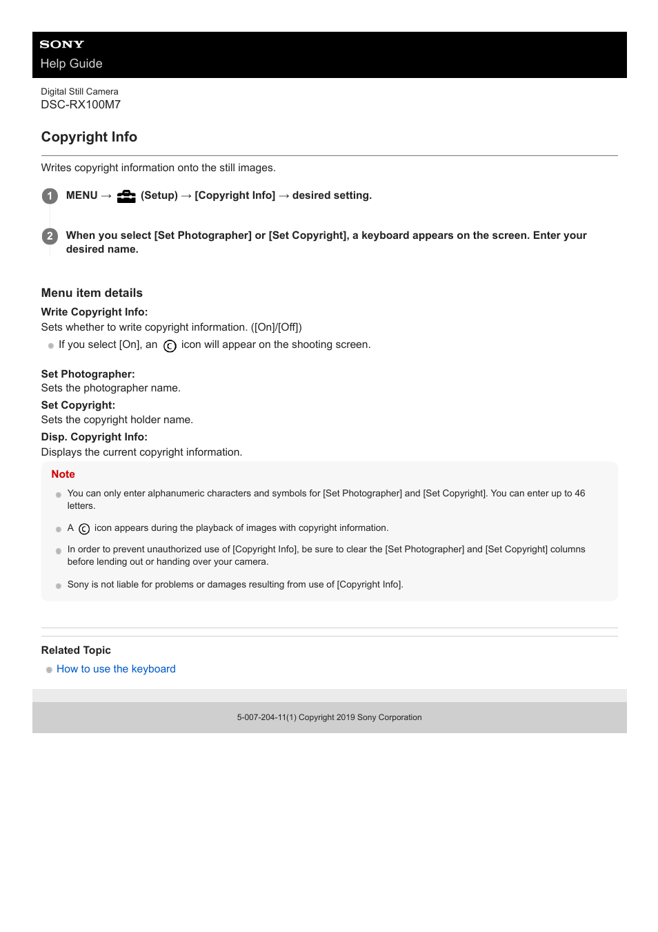 Copyright info | Sony VENICE 4K Live Bundle with MultiDyne SilverBack Fiber-Optic Adapter User Manual | Page 601 / 634