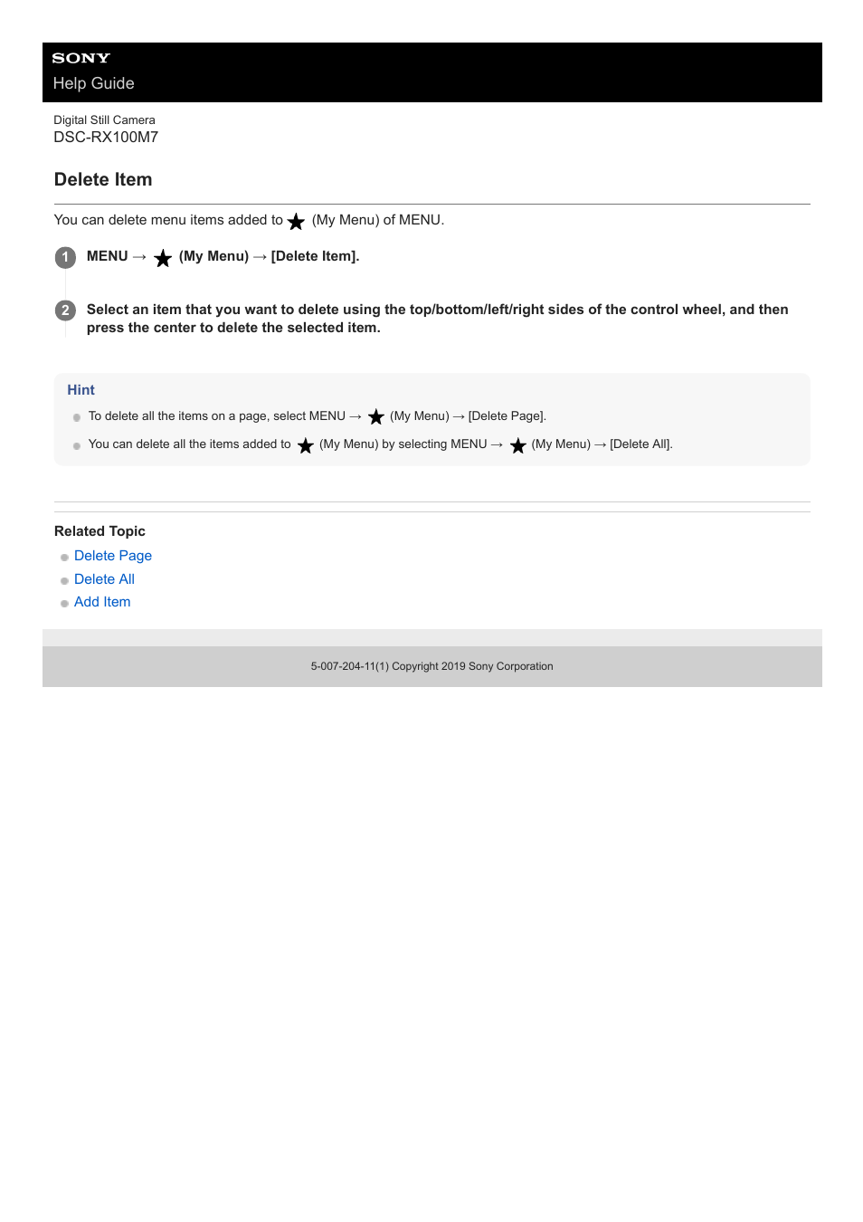 Delete item | Sony VENICE 4K Live Bundle with MultiDyne SilverBack Fiber-Optic Adapter User Manual | Page 611 / 634