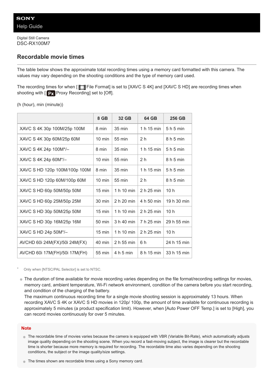 Recordable movie times | Sony VENICE 4K Live Bundle with MultiDyne SilverBack Fiber-Optic Adapter User Manual | Page 621 / 634