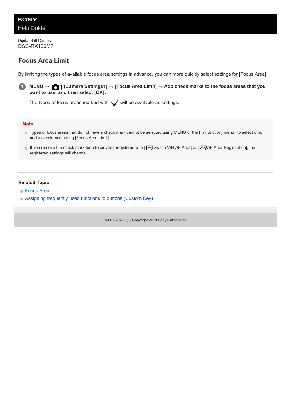 Focus area limit | Sony VENICE 4K Live Bundle with MultiDyne SilverBack Fiber-Optic Adapter User Manual | Page 74 / 634