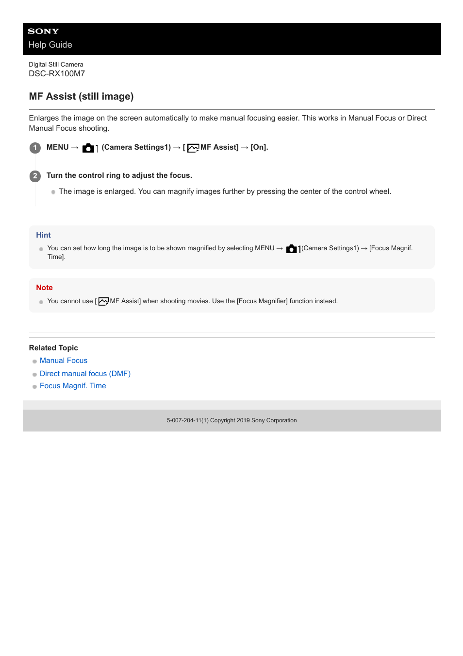 Mf assist (still image) | Sony VENICE 4K Live Bundle with MultiDyne SilverBack Fiber-Optic Adapter User Manual | Page 97 / 634