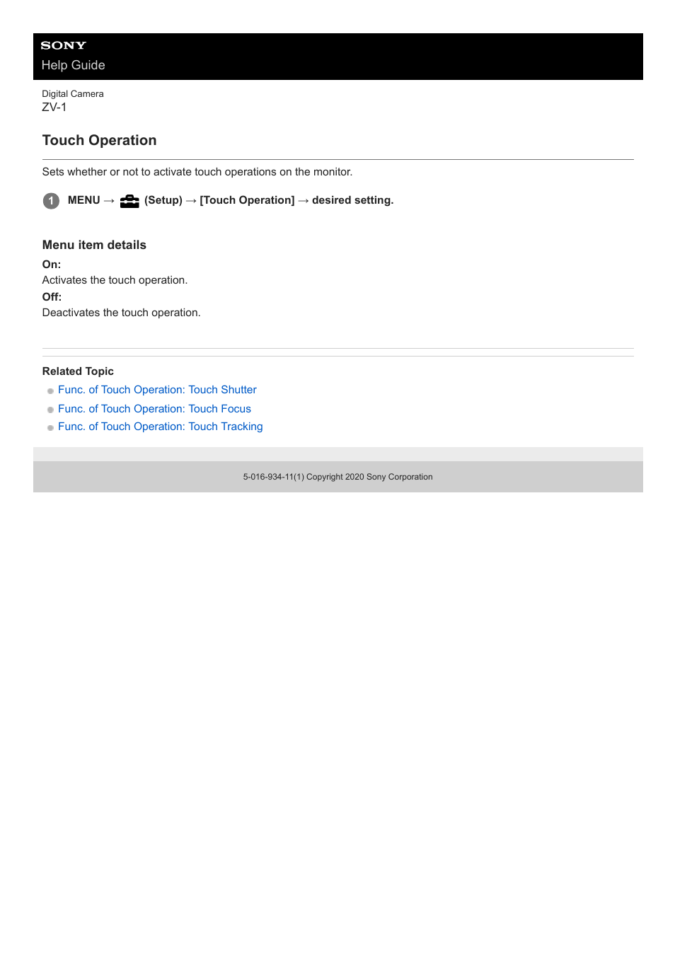 Touch operation | Sony Airpeak S1 Professional Drone User Manual | Page 100 / 555
