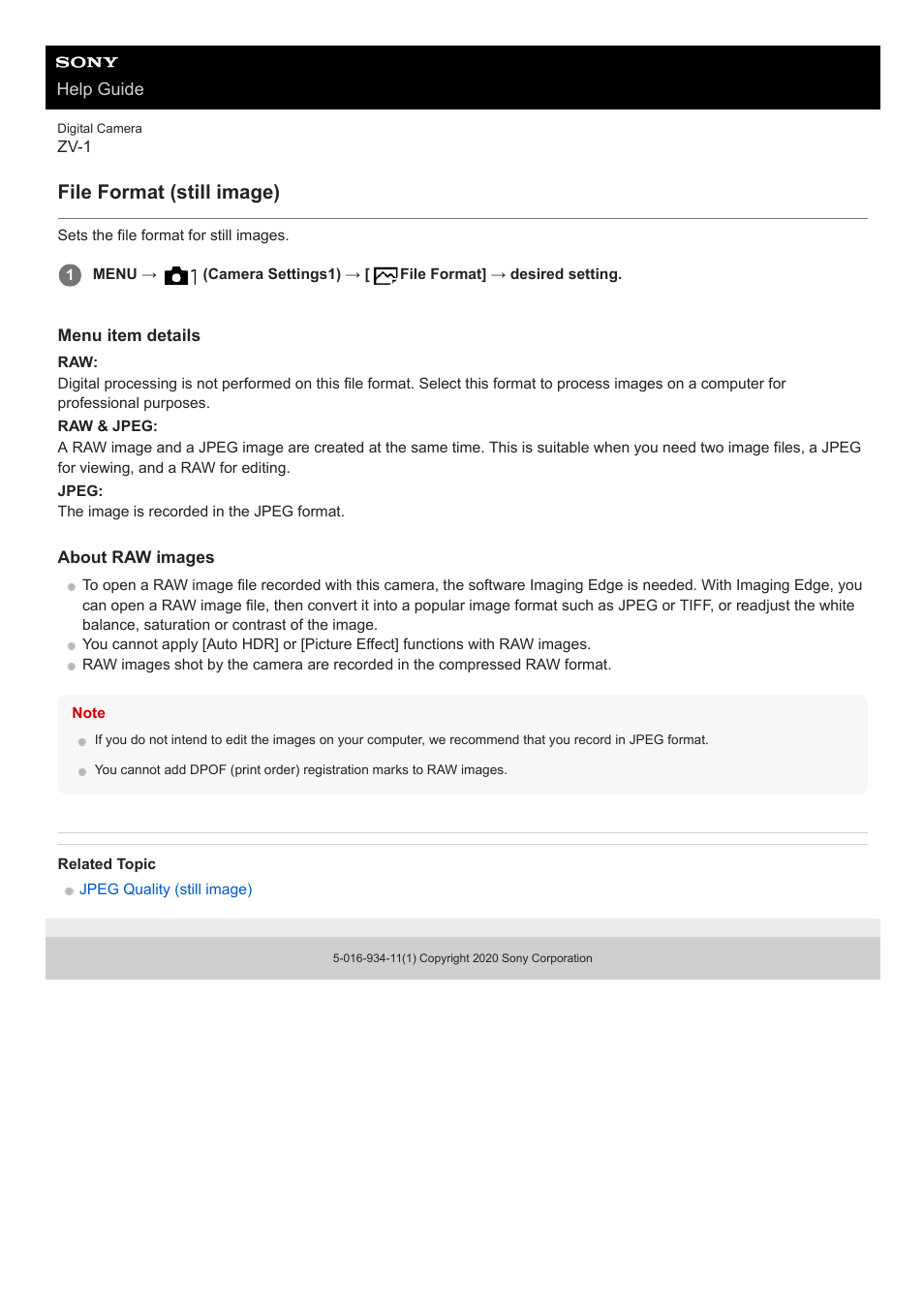 File format (still image) | Sony Airpeak S1 Professional Drone User Manual | Page 105 / 555