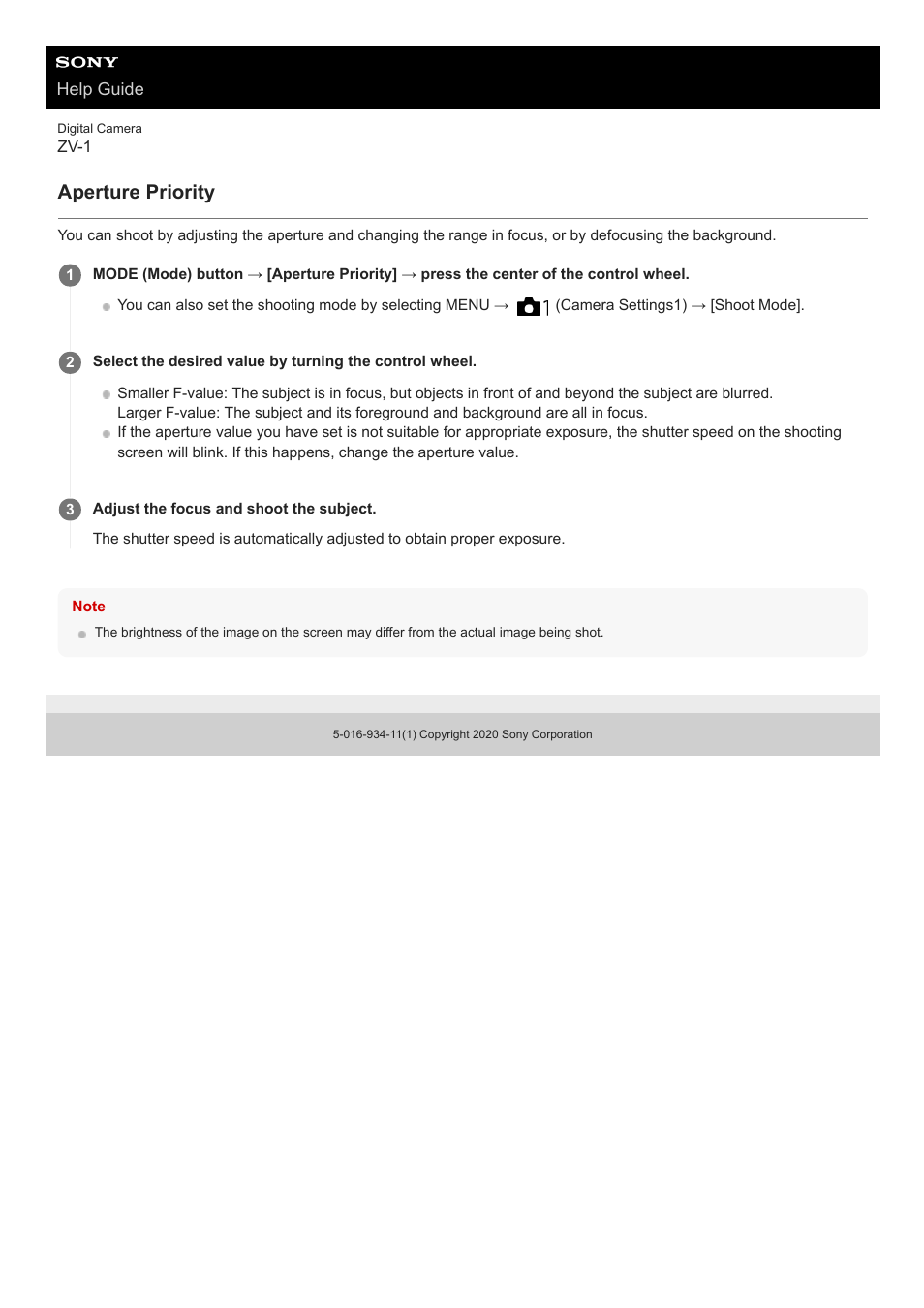 Aperture priority | Sony Airpeak S1 Professional Drone User Manual | Page 117 / 555