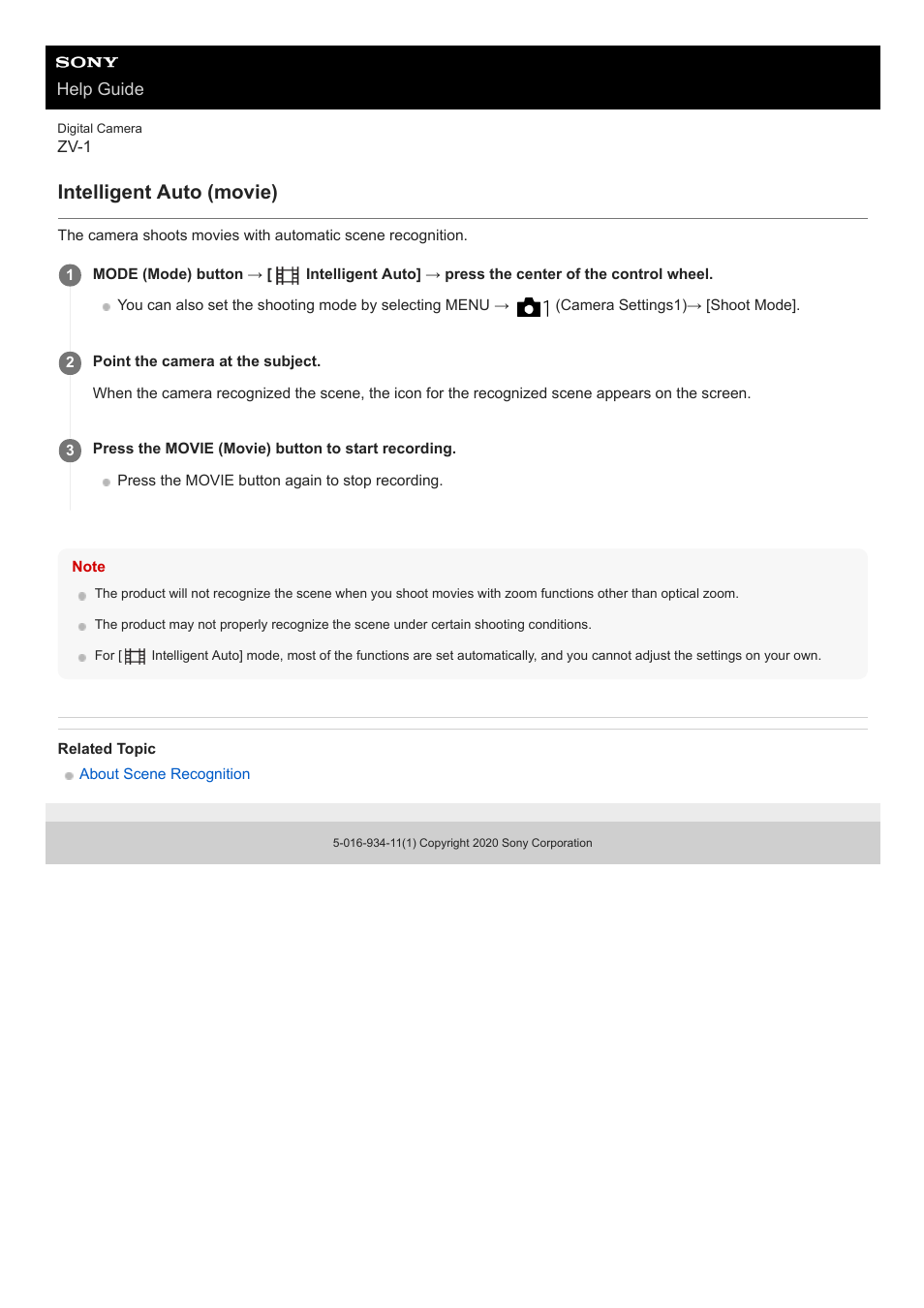 Intelligent auto (movie) | Sony Airpeak S1 Professional Drone User Manual | Page 132 / 555