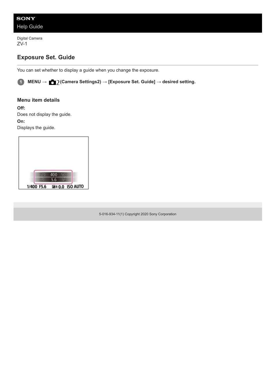 Exposure set. guide | Sony Airpeak S1 Professional Drone User Manual | Page 135 / 555