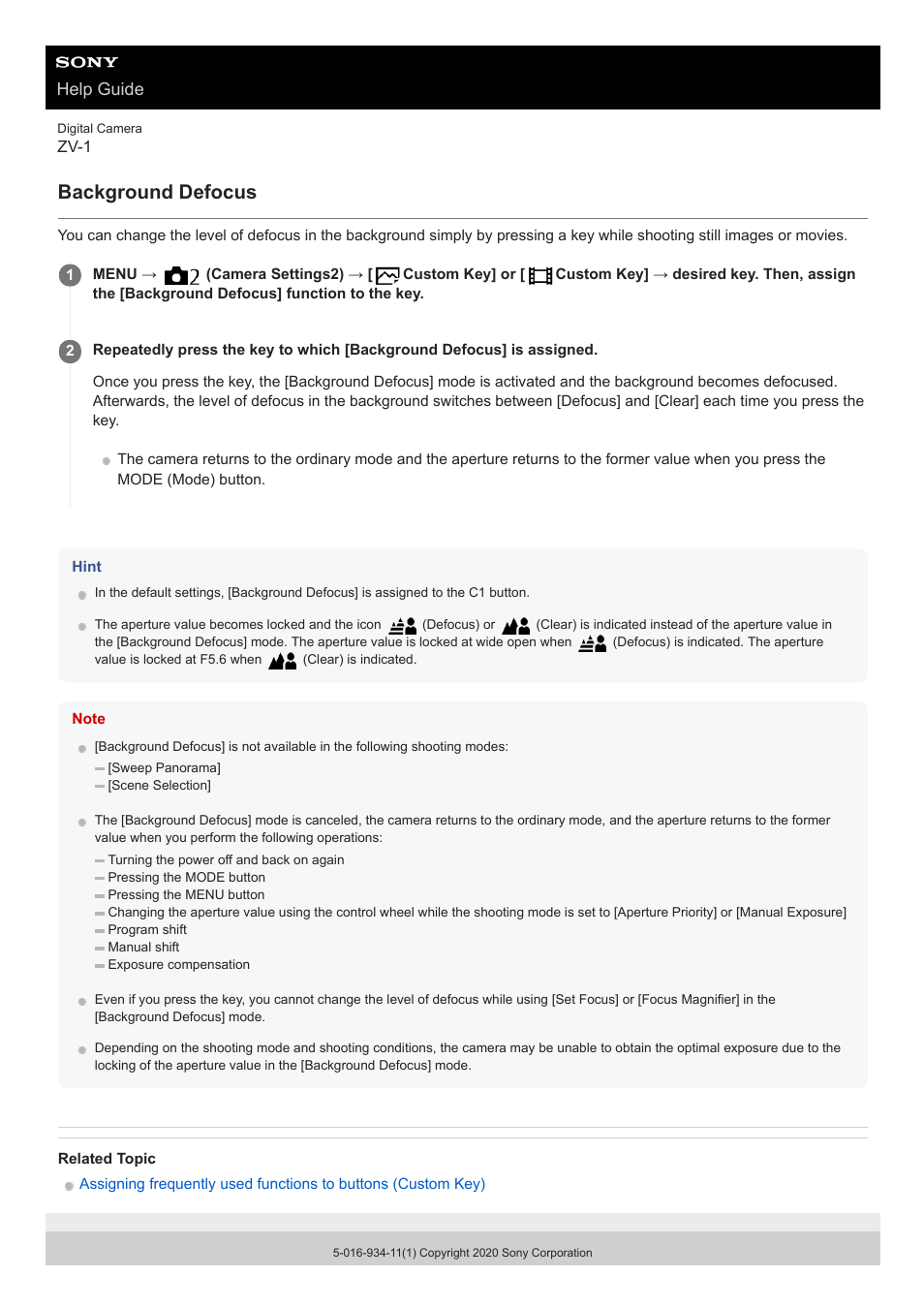 Background defocus, Help guide | Sony Airpeak S1 Professional Drone User Manual | Page 144 / 555