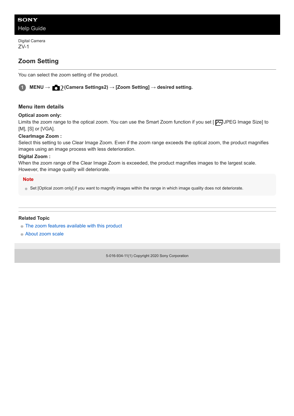 Zoom setting | Sony Airpeak S1 Professional Drone User Manual | Page 153 / 555