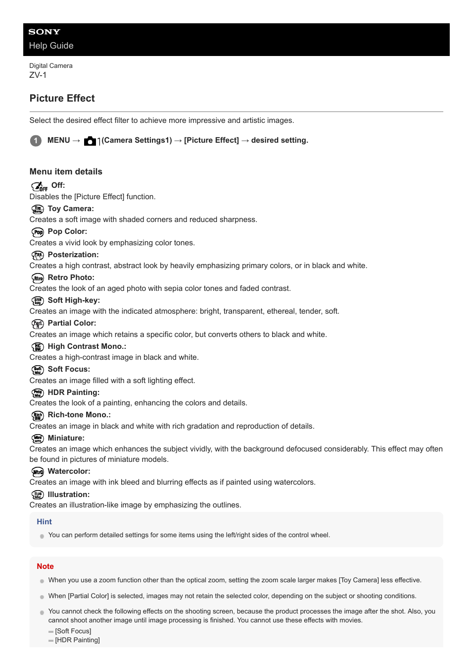 Picture effect | Sony Airpeak S1 Professional Drone User Manual | Page 161 / 555