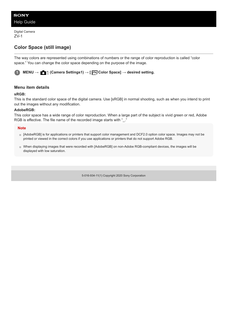 Color space (still image) | Sony Airpeak S1 Professional Drone User Manual | Page 165 / 555