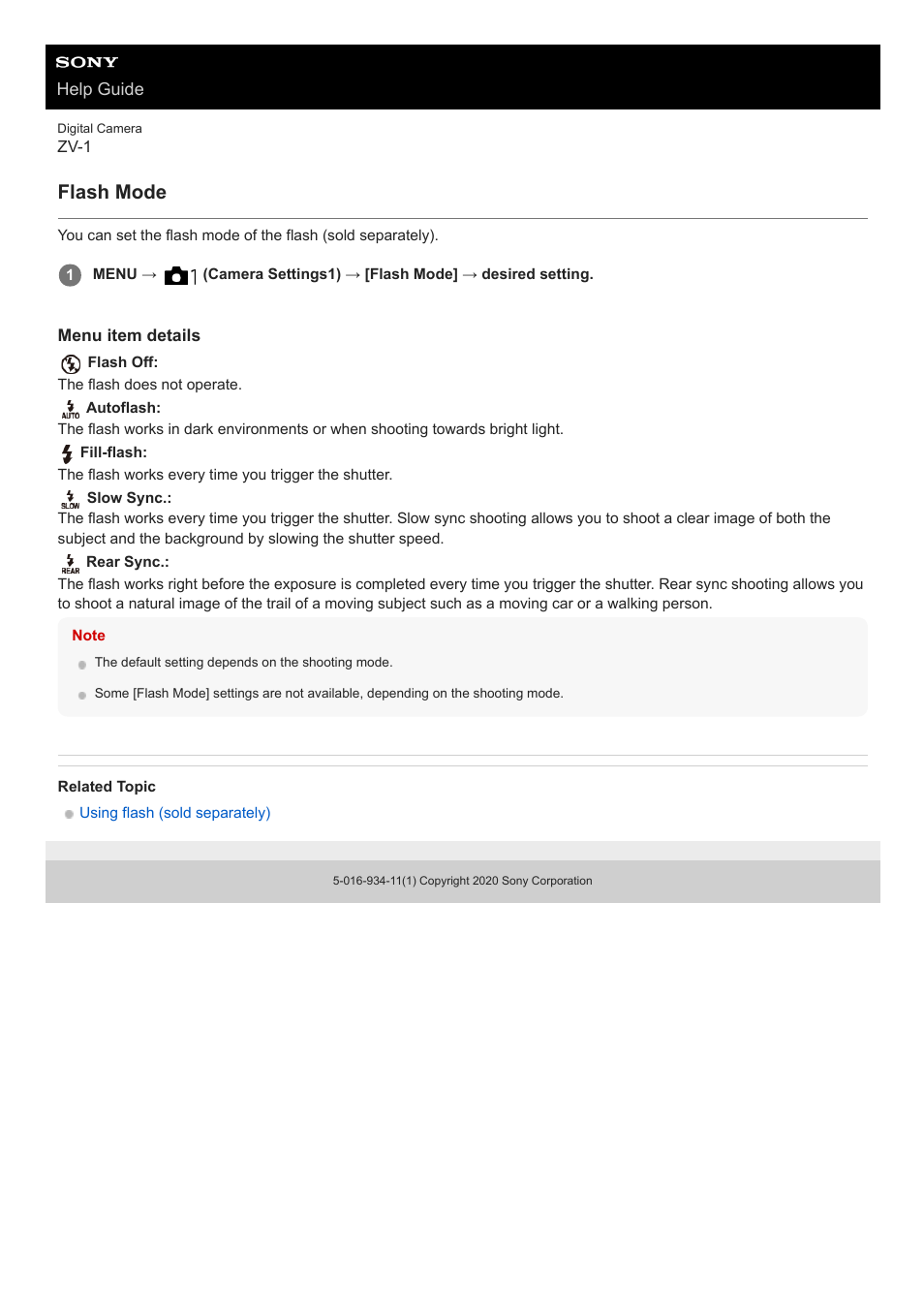 Flash mode | Sony Airpeak S1 Professional Drone User Manual | Page 178 / 555