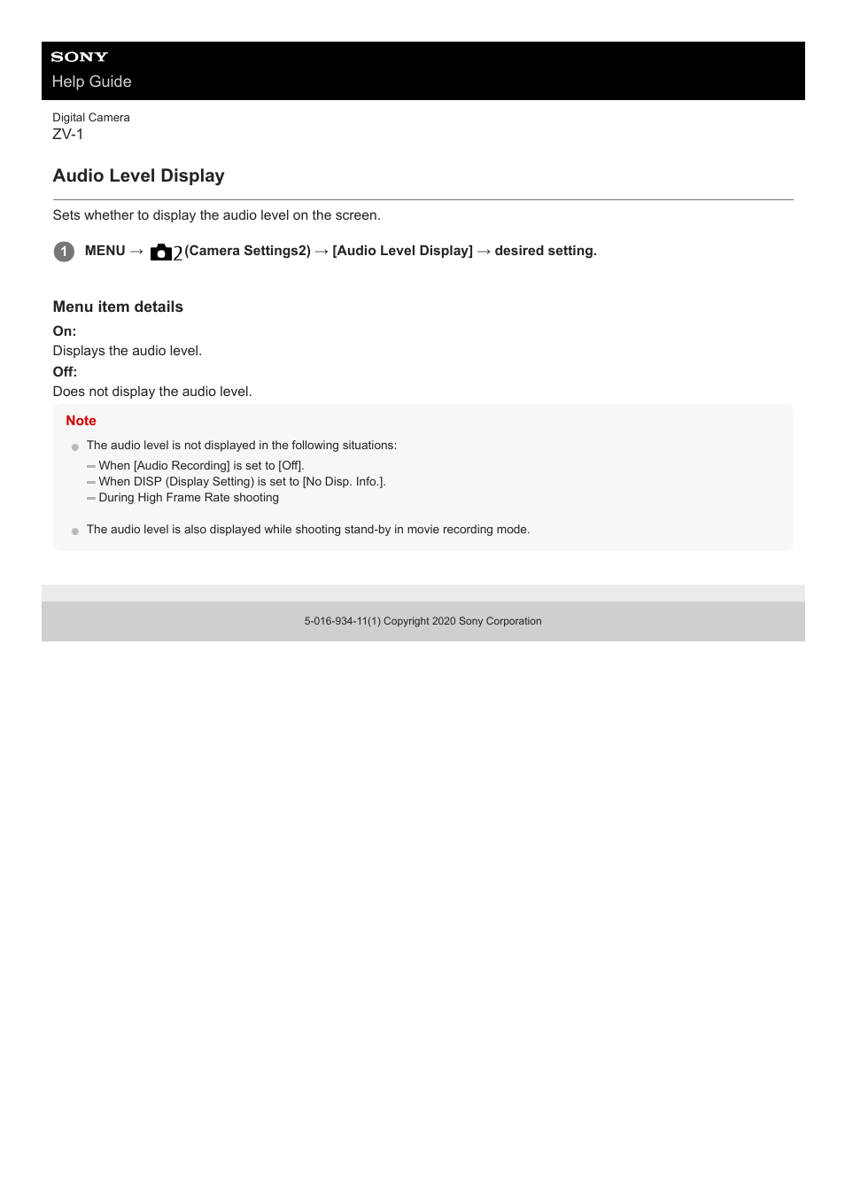 Audio level display | Sony Airpeak S1 Professional Drone User Manual | Page 198 / 555