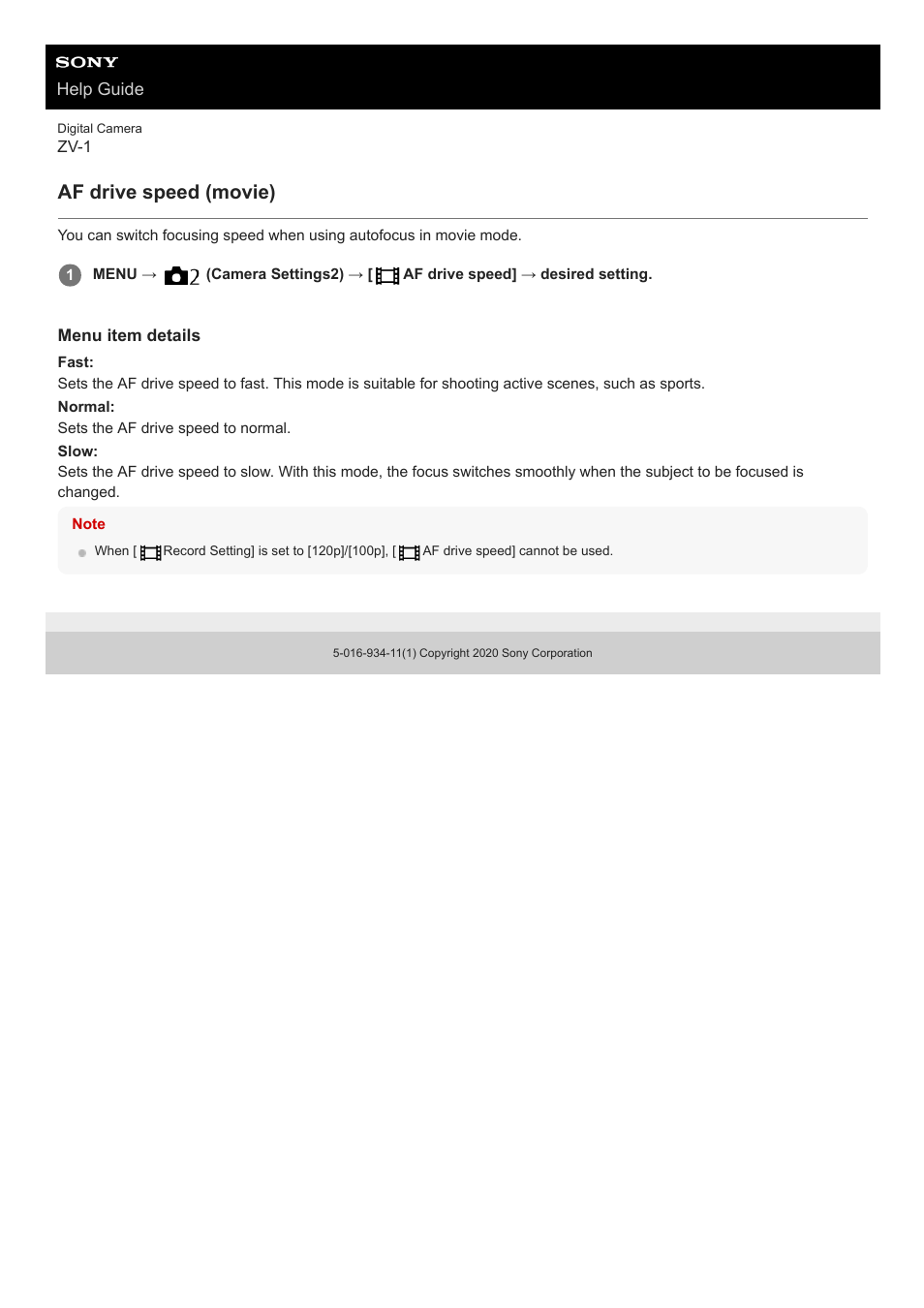 Af drive speed (movie) | Sony Airpeak S1 Professional Drone User Manual | Page 208 / 555