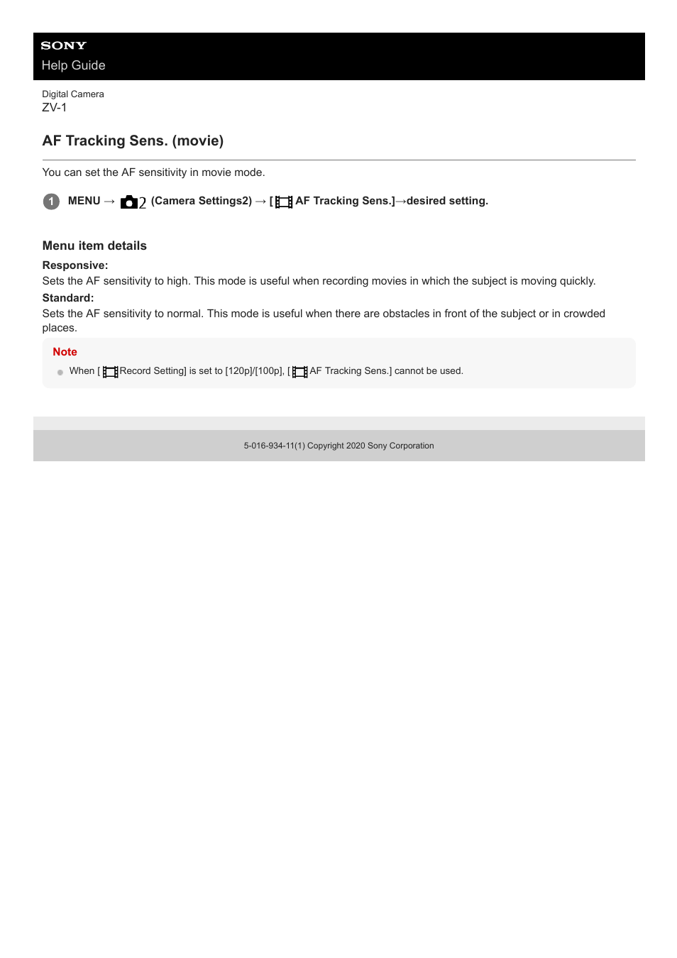 Af tracking sens. (movie) | Sony Airpeak S1 Professional Drone User Manual | Page 209 / 555