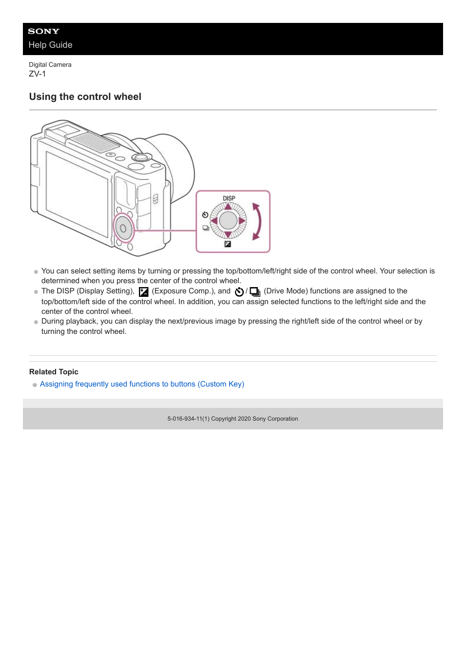 Using the control wheel | Sony Airpeak S1 Professional Drone User Manual | Page 22 / 555