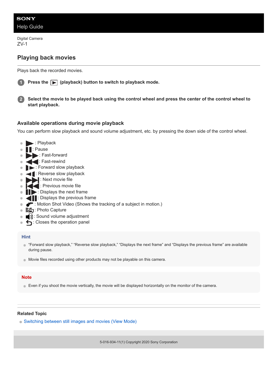 Playing back movies | Sony Airpeak S1 Professional Drone User Manual | Page 227 / 555