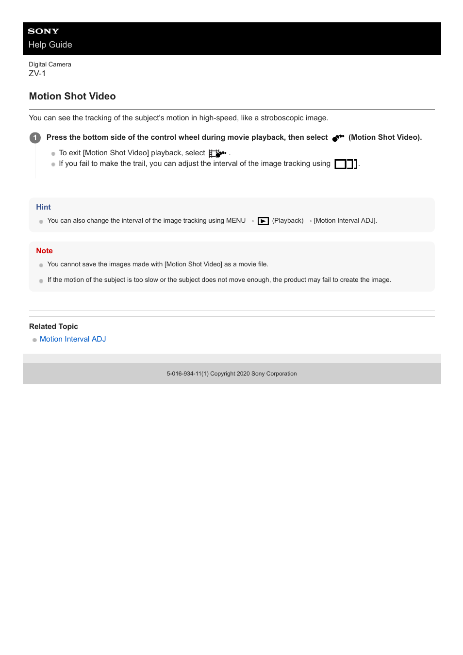 Motion shot video | Sony Airpeak S1 Professional Drone User Manual | Page 228 / 555