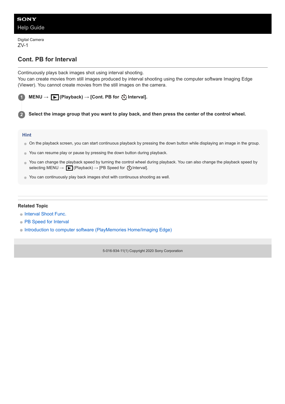 Cont. pb for interval, Help guide | Sony Airpeak S1 Professional Drone User Manual | Page 235 / 555